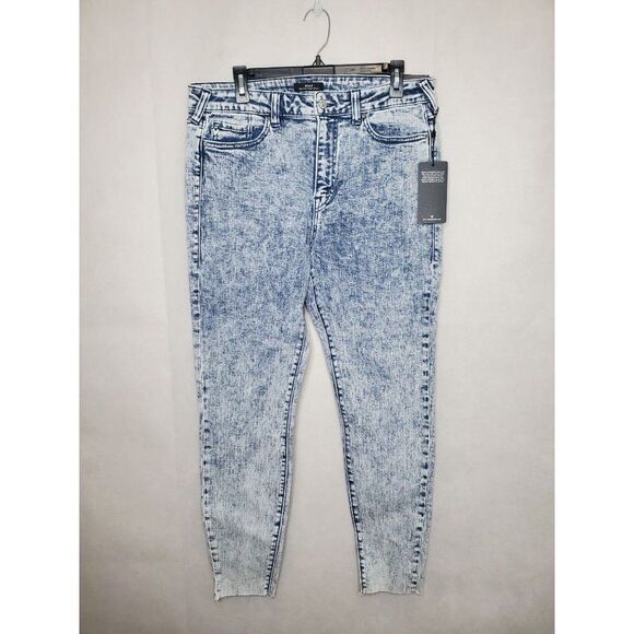 True Religion Halle High Rise Super Skinny Acid Wash Raw Hem Jeans - Picture 4 of 16